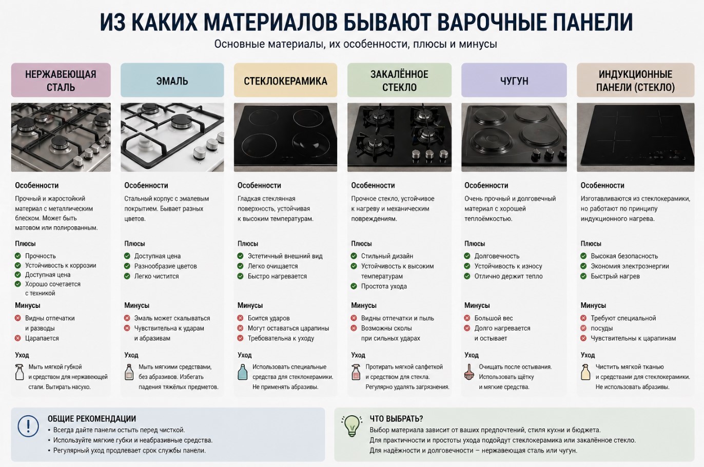 Из каких материалов бывают варочные панели Из каких материалов бывают варочные панели