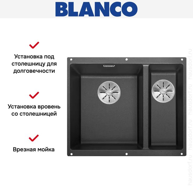 Мойка Blanco SUBLINE 340/160-F отводная арматура InFino® антрацит (preview 2)