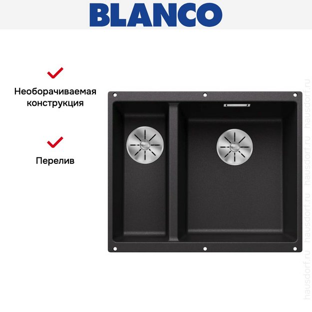Мойка BLANCO SUBLINE 340/160-U Silgranit антрацит, чаша справа (фото 9) Мойка BLANCO SUBLINE 340/160-U Silgranit антрацит, чаша справа (preview 9)