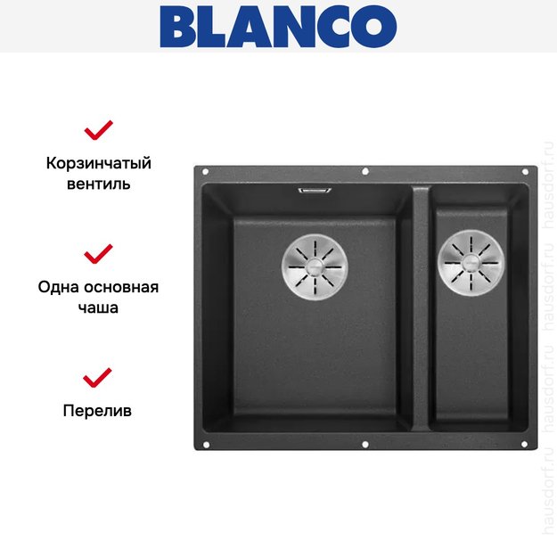 Мойка Blanco SUBLINE 340/160-F отводная арматура InFino® антрацит (preview 3)