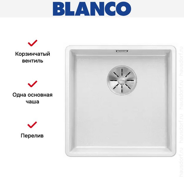 Мойка Blanco SUBLINE 400-F отводная арматура InFino® белый (preview 3)